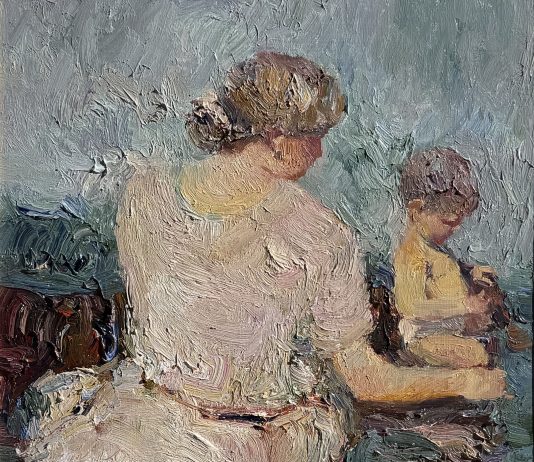 Dan McCaw Sea Shells baby child mother beach ocean seascape impressionism impressionistic figure figurative oil painting