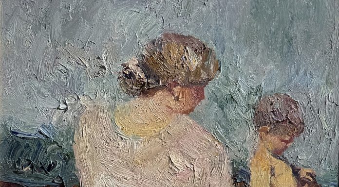 Dan McCaw Sea Shells baby child mother beach ocean seascape impressionism impressionistic figure figurative oil painting