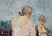 Dan McCaw Sea Shells baby child mother beach ocean seascape impressionism impressionistic figure figurative oil painting