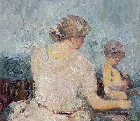Dan McCaw Sea Shells baby child mother beach ocean seascape impressionism impressionistic figure figurative oil painting