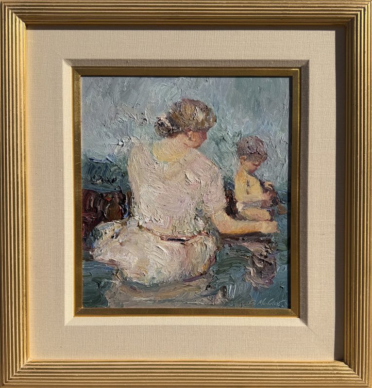 Dan McCaw Sea Shells baby child mother beach ocean seascape impressionism impressionistic figure figurative oil painting framed