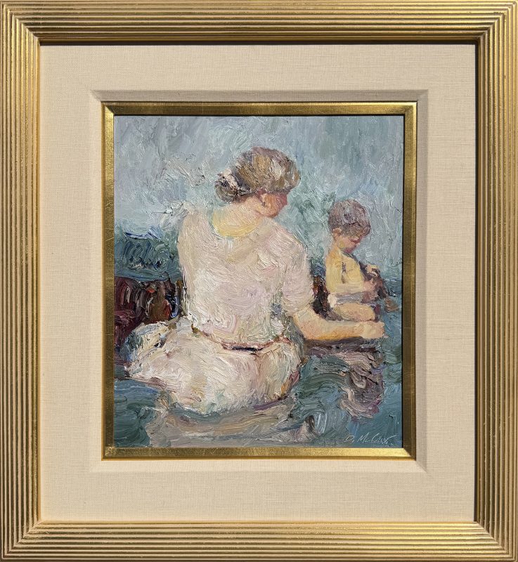 Dan McCaw Sea Shells baby child mother beach ocean seascape impressionism impressionistic figure figurative oil painting framed