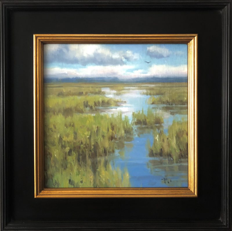 Keith Huey Tall Grass Florida everglades swamp river stream brook inlet landscape oil painting framed