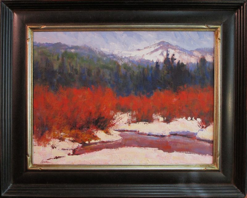 Lorenzo Chavez Red Willows high mountains forest snow river stream brook western oil painting framed