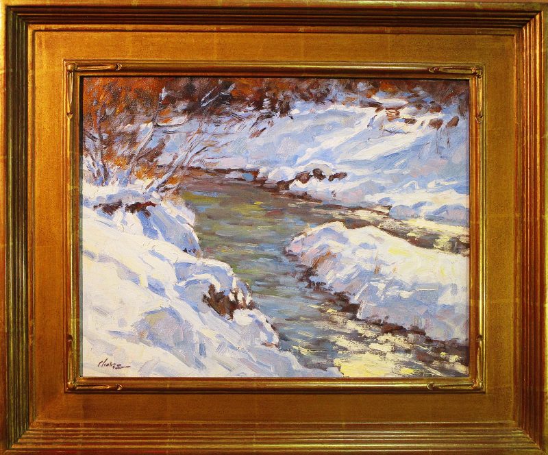 Lorenzo Chavez Winter Stream river brook snow cold western oil painting framed