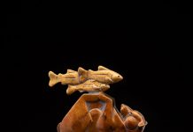 Tim Cherry Salmons A Foot grizzly fish lake stream river contemporary wildlife sculpture