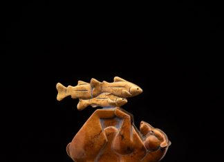 Tim Cherry Salmons A Foot grizzly fish lake stream river contemporary wildlife sculpture
