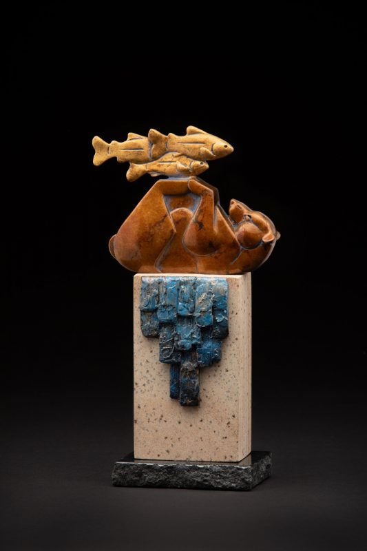 Tim Cherry Salmons A Foot grizzly fish lake stream river contemporary wildlife sculpture