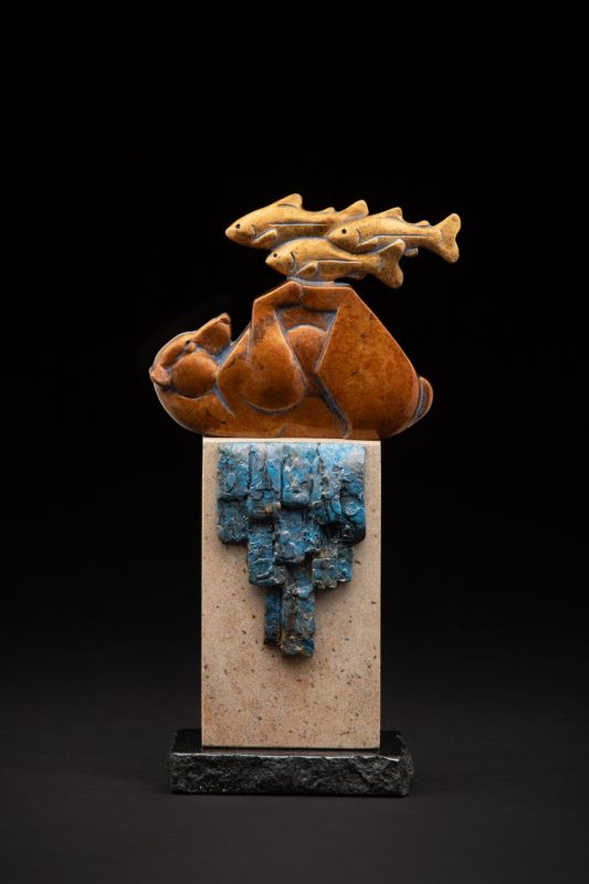 Tim Cherry Salmons A Foot grizzly fish lake stream river contemporary wildlife sculpture back