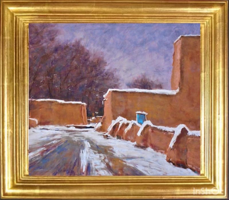 Lorenzo Chavez Ranchos de Toas Church Taos New Mexico architecture architectural adobe Santa Fe western oil painting framed