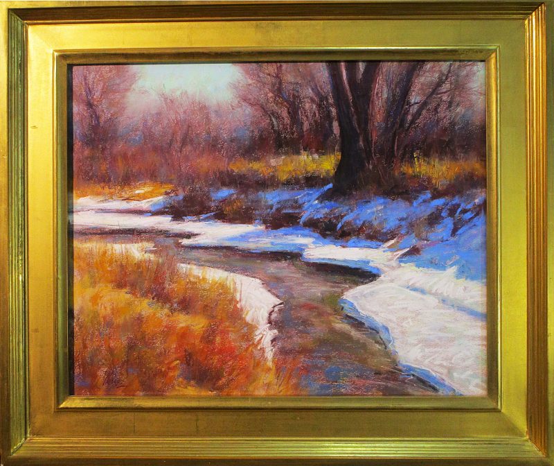 Lorenzo Chavez Spring Along Cherry Creek western oil painting river stream snow trees forest framed