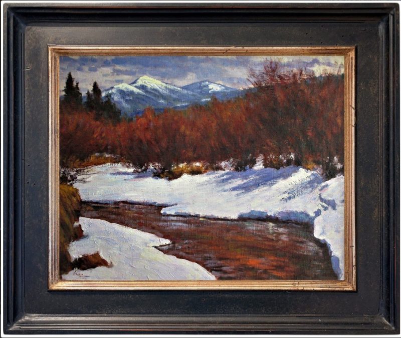Lorenzo Chavez Spring Renewal western landscape oil painting river stream brook snow high mountains trees framed