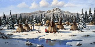 Rose Ann Day Place Of Contentment Native American Indian tee pee tipi encampment western oil painting