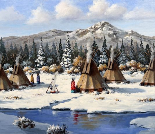 Rose Ann Day Place Of Contentment Native American Indian tee pee tipi encampment western oil painting