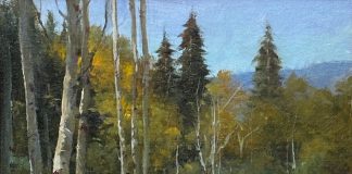 Linda Dobkin Jackson Hole Wyoming western landscape stream river brook forest trees wilderness oil painting