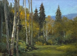 Linda Dobkin Jackson Hole Wyoming western landscape stream river brook forest trees wilderness oil painting
