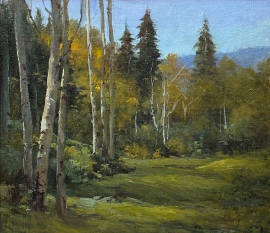 Linda Dobkin Jackson Hole Wyoming western landscape stream river brook forest trees wilderness oil painting