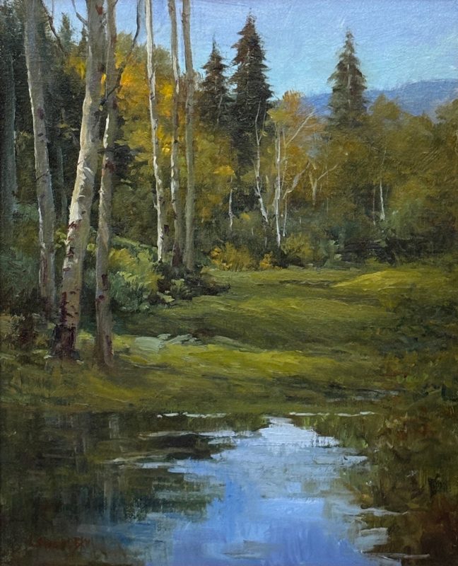 Linda Dobkin Jackson Hole Wyoming western landscape stream river brook forest trees wilderness oil painting