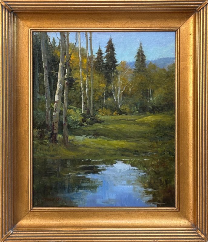 Linda Dobkin Jackson Hole Wyoming western landscape stream river brook forest trees wilderness oil painting framed