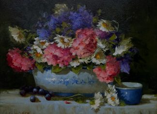 Linda Dobkin Feeling Fresh stillife still life daisy flower floral oil painting