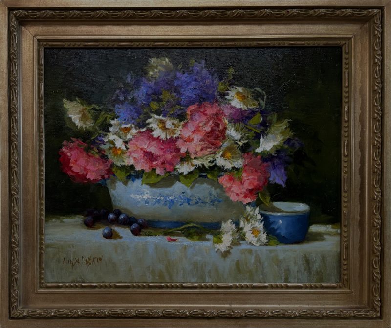 Linda Dobkin Feeling Fresh stillife still life daisy flower floral oil painting framed