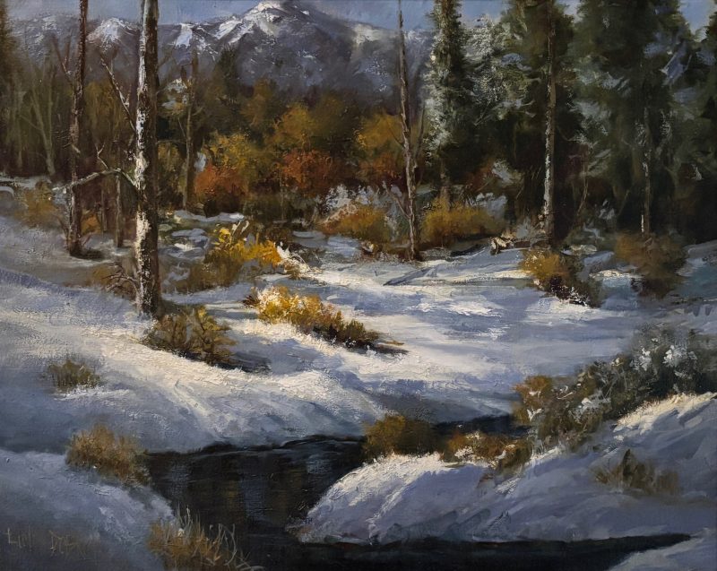 Linda Dobkin Winter Stream western landscape oil painting stream river brook wilderness forest oil paintin