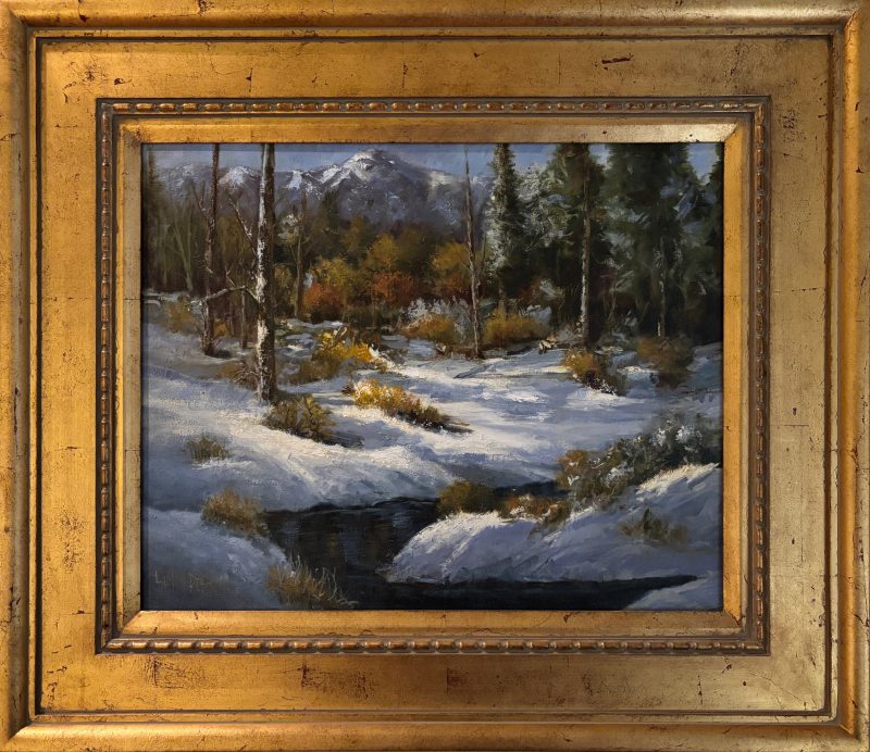 Linda Dobkin Winter Stream western landscape oil painting stream river brook wilderness forest oil painting framed