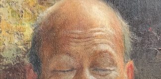 Scott Tallman Powers Contemplating Solutions portrait figure figurative Asian Chinese oil painting