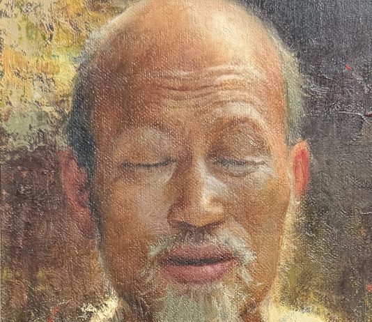 Scott Tallman Powers Contemplating Solutions portrait figure figurative Asian Chinese oil painting