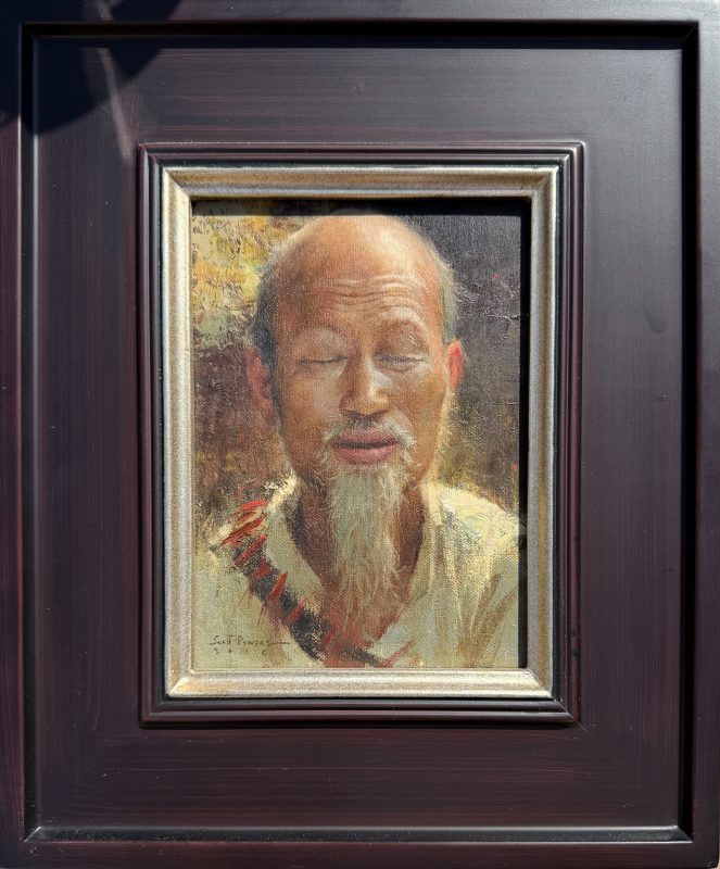Scott Tallman Powers Contemplating Solutions portrait figure figurative Asian Chinese oil painting framed