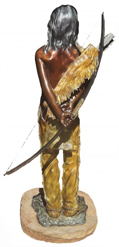 Walt Horton Bearfoot Native American Indian boy bow arrow warrior western bronze sculpture back
