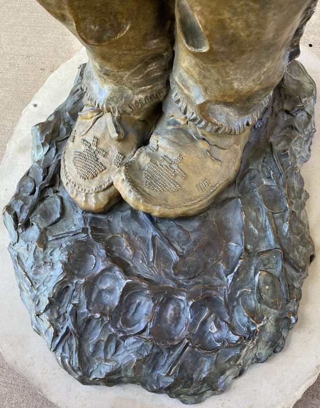 Walt Horton Bearfoot Native American Indian boy bow arrow warrior western bronze sculpture close up paw print boys moccasins