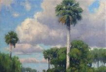 Keith Huey Florida everglades palm trees forest swamp oil landscape painting
