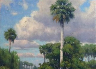 Keith Huey Florida everglades palm trees forest swamp oil landscape painting
