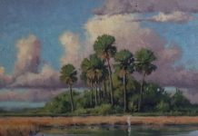 Keith Huey Ten Thousand Islands Florida everglades swamp river stream gulf palm trees clouds landscape oil painting