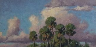 Keith Huey Ten Thousand Islands Florida everglades swamp river stream gulf palm trees clouds landscape oil painting