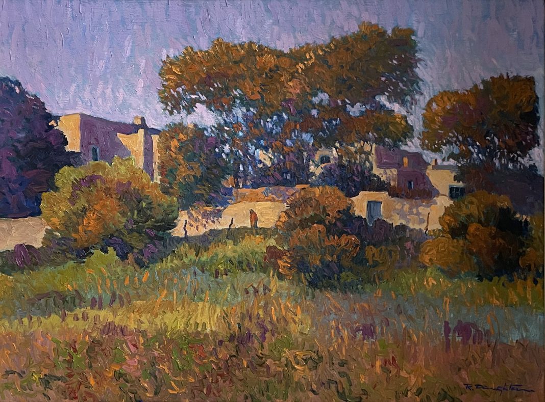 Robert Daughters Taos Evening New Mexico architecture architectural adobe landscape Van Gogh of the west impressionistic oil painting