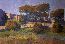 Robert Daughters Taos Evening New Mexico architecture architectural adobe landscape Van Gogh of the west impressionistic oil painting