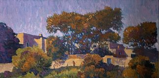 Robert Daughters Taos Evening New Mexico architecture architectural adobe landscape Van Gogh of the west impressionistic oil painting