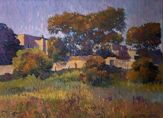Robert Daughters Taos Evening New Mexico architecture architectural adobe landscape Van Gogh of the west impressionistic oil painting